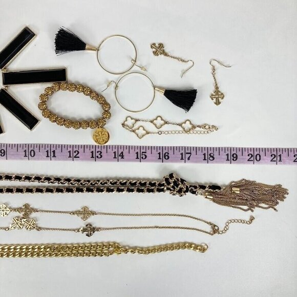 Gold Tone and Black Jewelry Lot Bracelets, Earrings & GUESS Long Rope Necklace - Picture 8 of 9